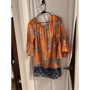 Beach By Beachlunchlounge Orange Blue Pineapple Print Tunic S Semi Sheer
